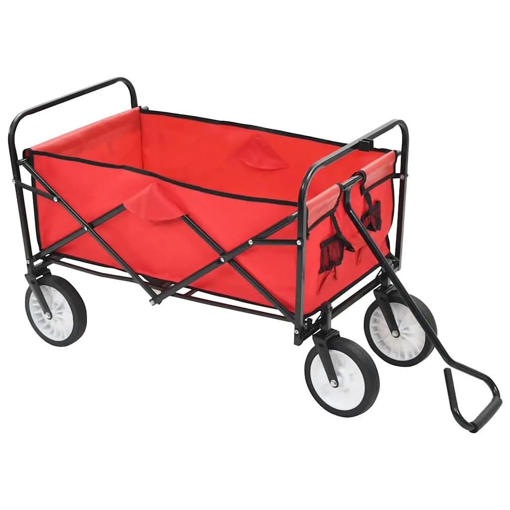 Folding Hand Trolley Steel Frame Garden Wagon Cart Storage Transport Heavy Duty