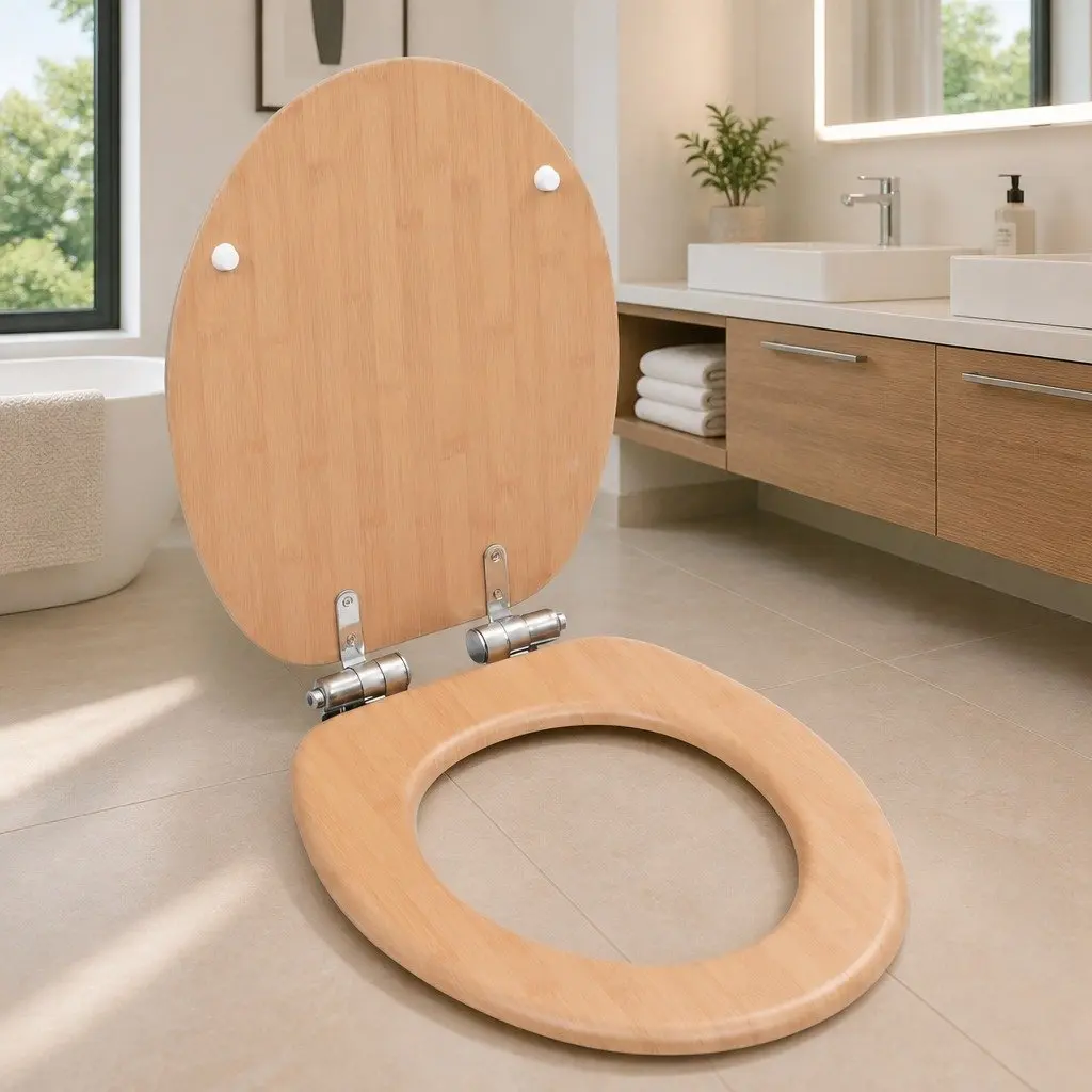 Toilet Seat Bathroom Brown Soft Close Lid MDF 12 to 20 cm