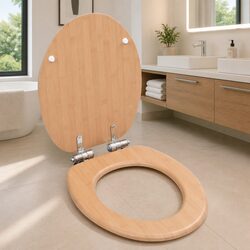 Toilet Seat with Soft Close Lid Brown Natural Design Bathroom Accessory
