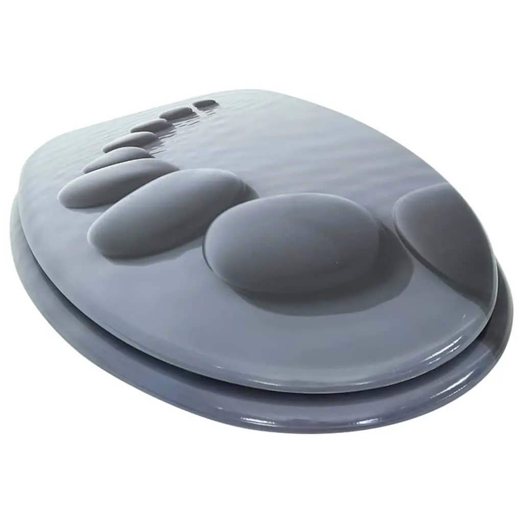 Toilet Seat with Soft Close Lid Grey Stones Design Bathroom Fixture
