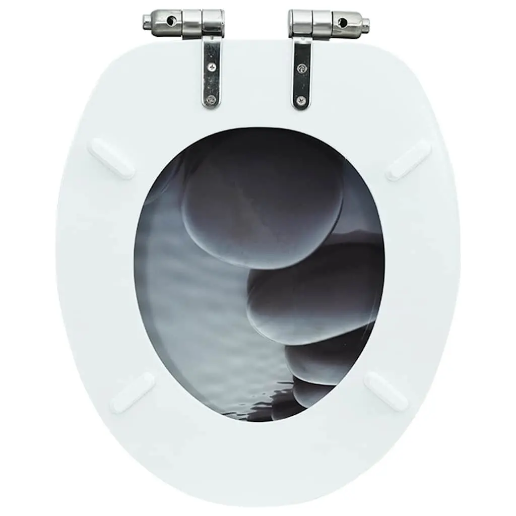 Toilet Seat with Soft Close Lid Grey Stones Design Bathroom Fixture