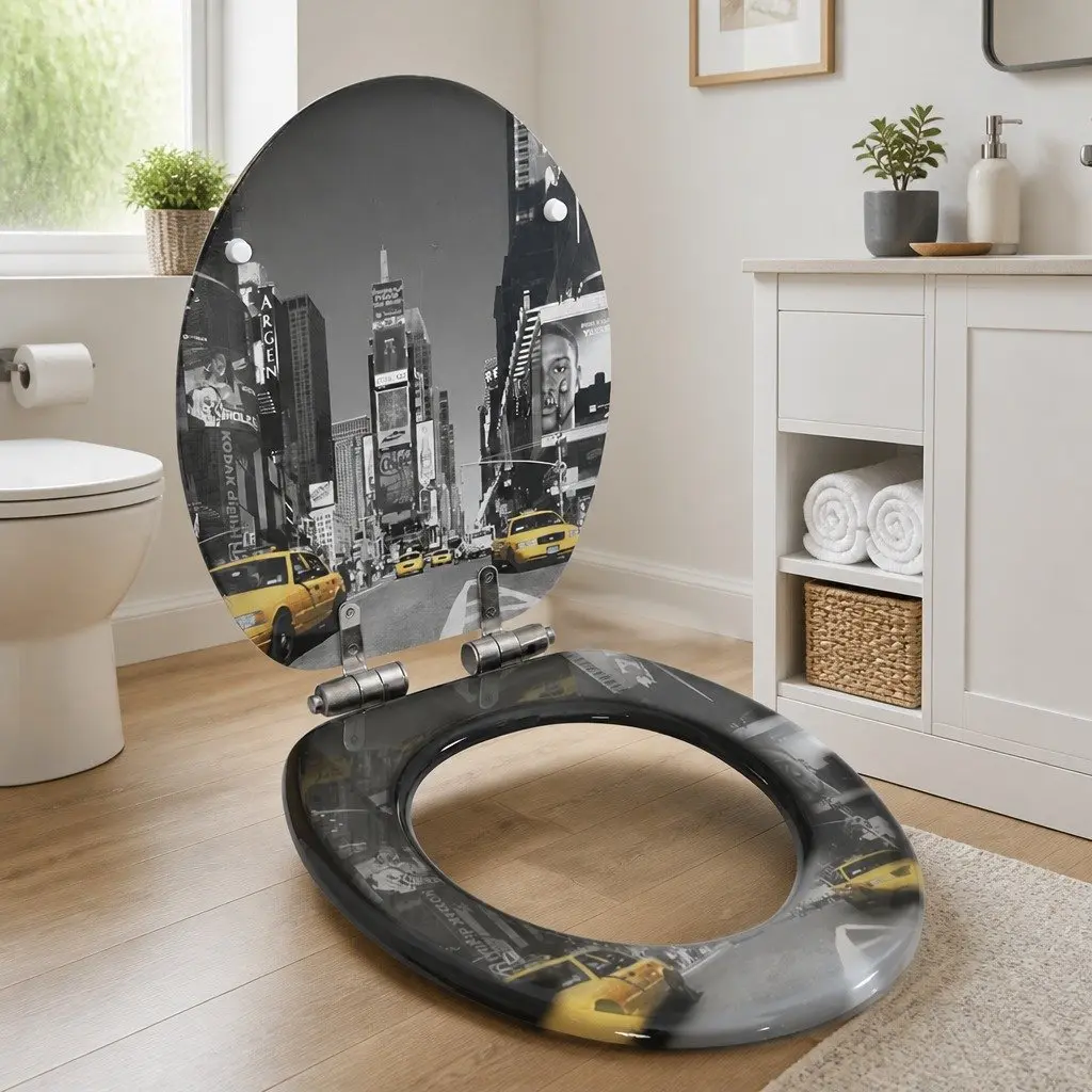 Toilet Seat Bathroom Soft Close Lid Grey Durable MDF Universal Fit