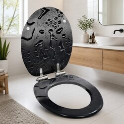 Soft Close Lid Toilet Seat - Grey with Water Drop Design