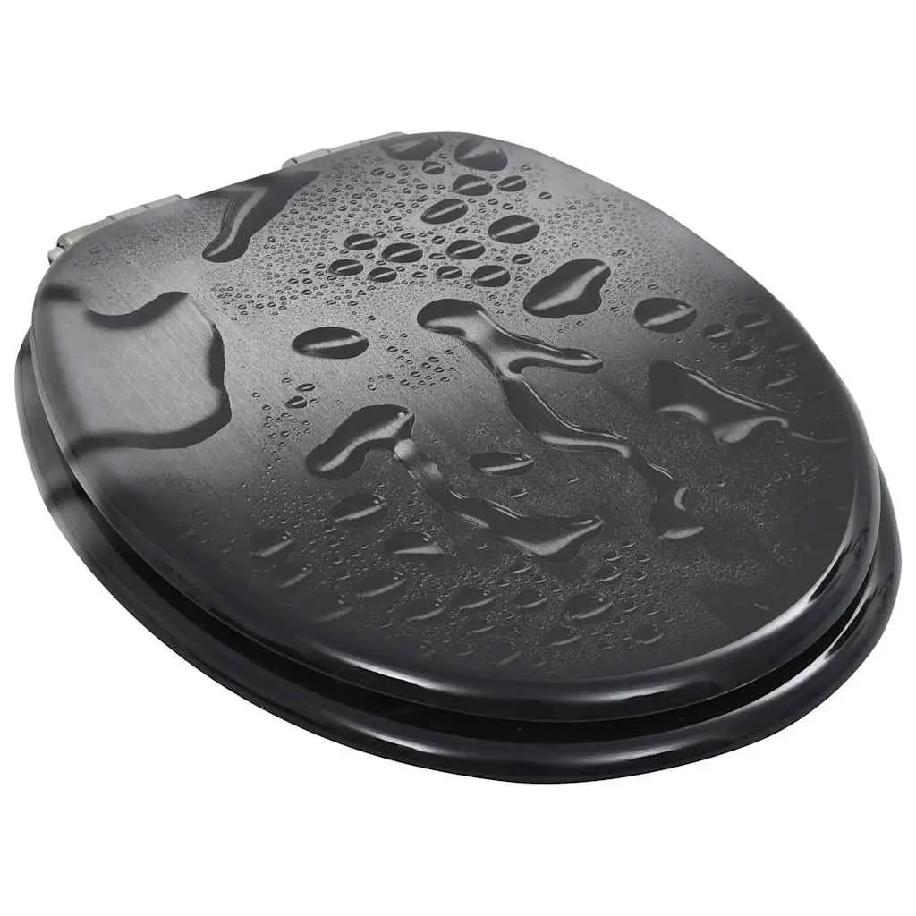Toilet Seat Soft Close Lid Grey Water Drop Design Bathroom Fixture