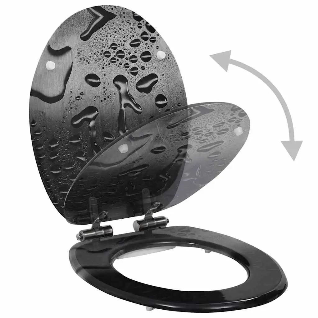 Toilet Seat Soft Close Lid Grey Water Drop Design Bathroom Fixture