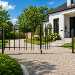 Double Door Fence Gate Specifications: 400x149.5cm, Black Steel