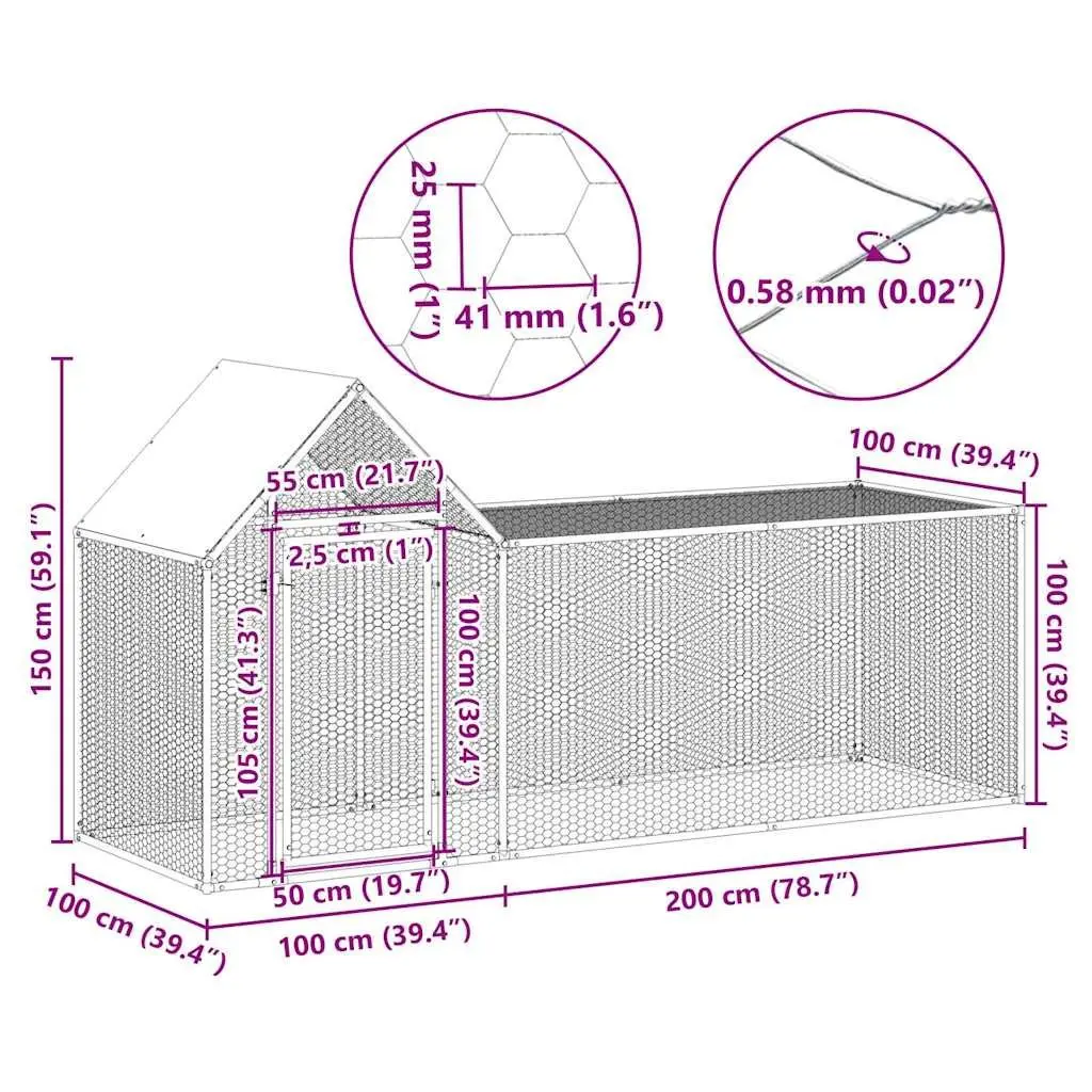 Chicken Coop 3x1x1.5m Galvanised Steel Poultry House Garden Run Enclosure