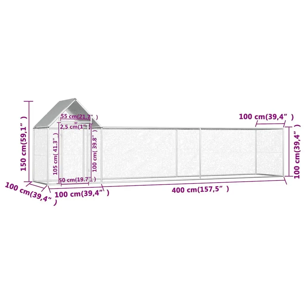 5x1x1.5m Chicken Coop with Steel Construction