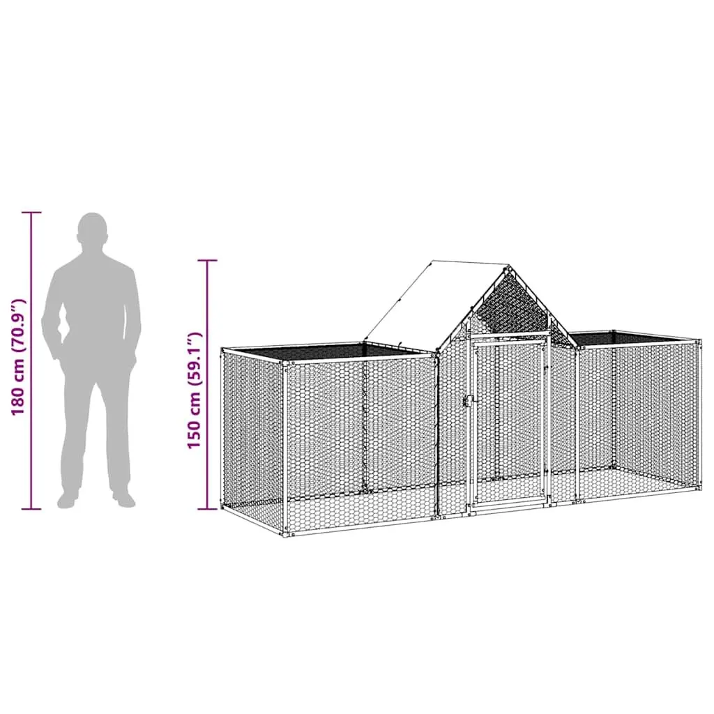 Chicken Coop for Garden 3x1x1.5m Galvanised Steel Poultry House Run Enclosure