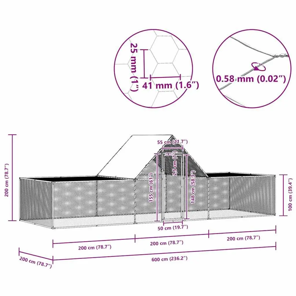 Chicken Coop 6x2x2m Galvanised Steel Poultry House Garden Lockable Door Wire