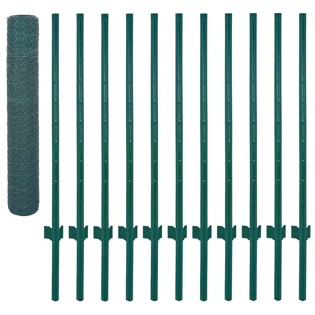 Wire Mesh Fence Panel with Green Steel Posts