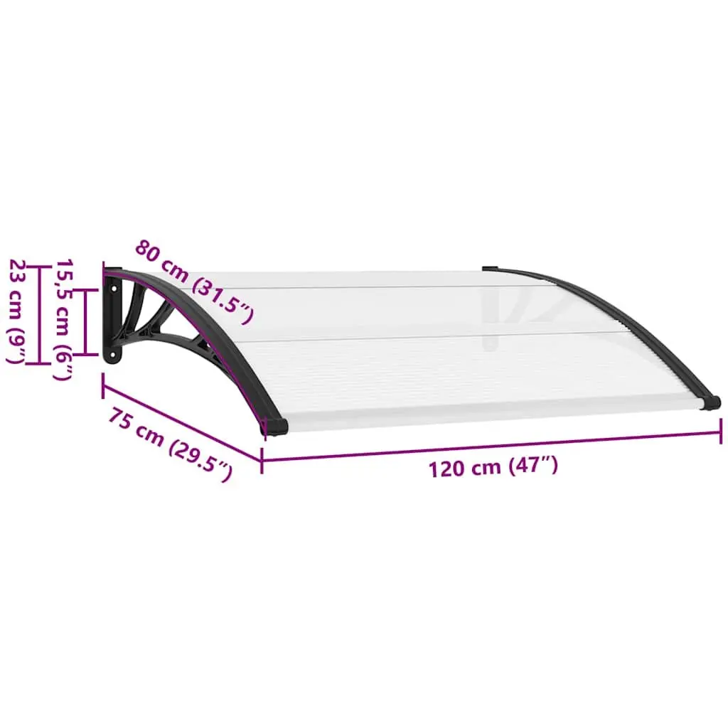 Door Canopy Awning for Doorway or Window Black Transparent 120x75cm