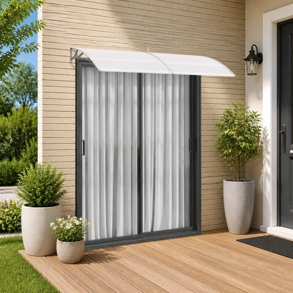 Door Canopy Awning Shelter for Doorway and Window Grey Transparent Polycarbonate 200x75cm