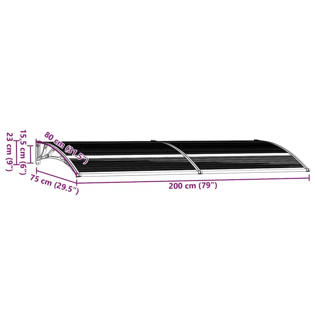 Black Polycarbonate Door Canopy 200x75 cm