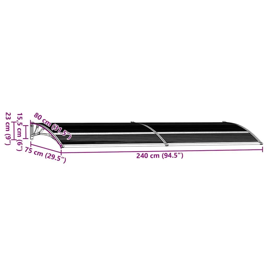 Door Canopy Black 240x75cm Polycarbonate Window Awning Outdoor Shelter Entrance
