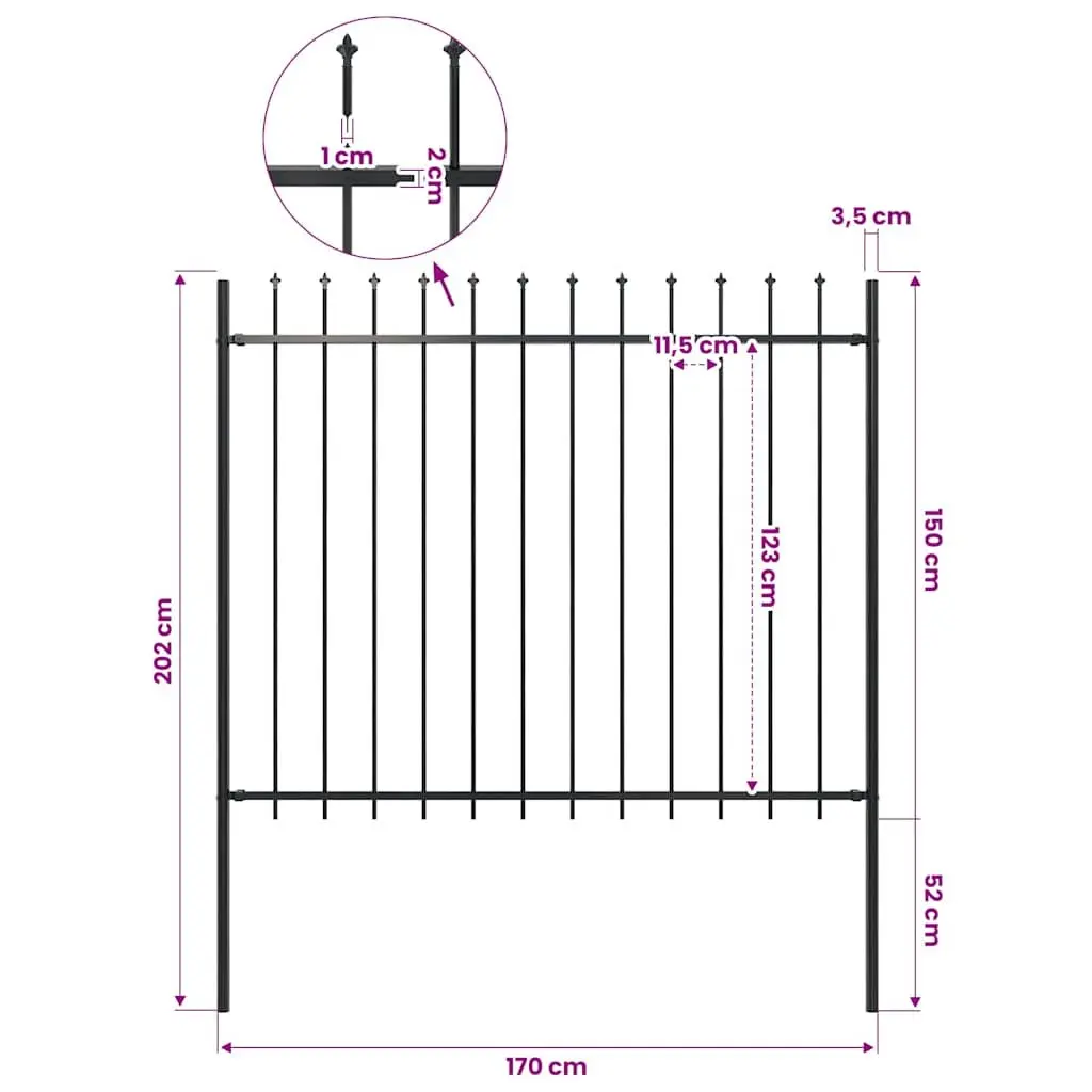 Garden Fence Panel Outdoor 181x150 cm Steel Posts Decorative