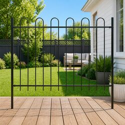 Garden Fence Panel Steel Hoop Top 181x120cm Black
