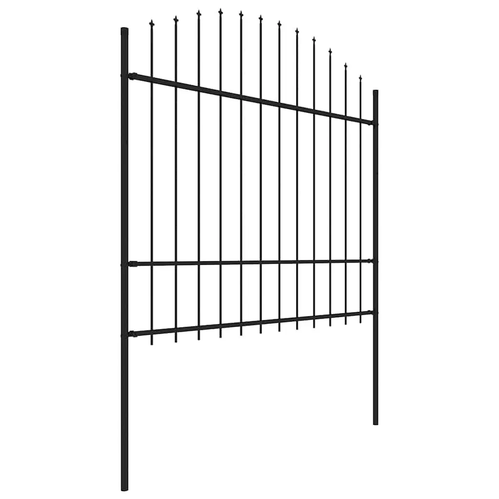 Garden Fence Panel Steel Spear Top Black 170x175cm Outdoor Perimeter Barrier
