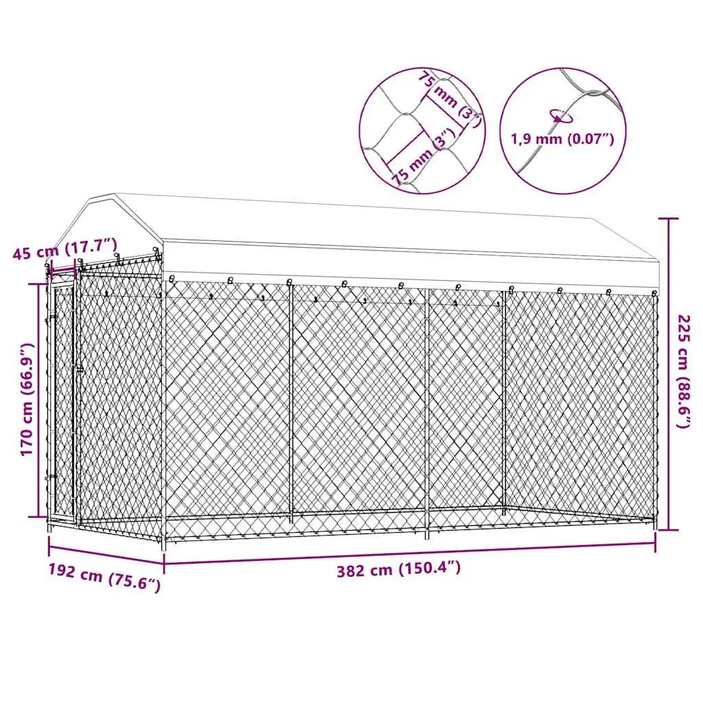 Large Chain Link Dog Kennel with Canopy