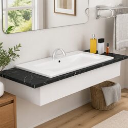 Ceramic Bathroom Sink 91x39.5x18.5cm – White, Built-in Vessel