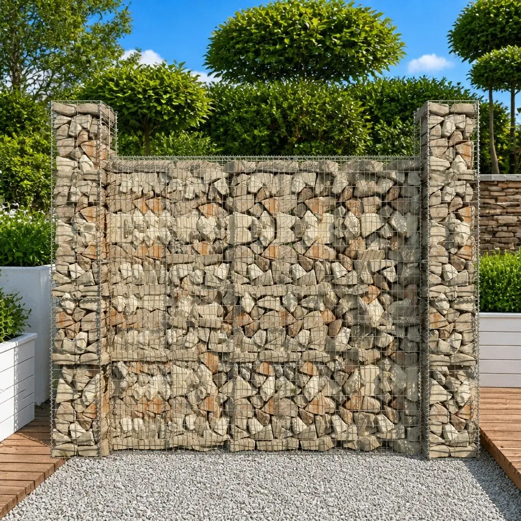 Gabion Baskets 3pcs 25x25x197cm Galvanised Steel Retaining Wall Fencing Barrier
