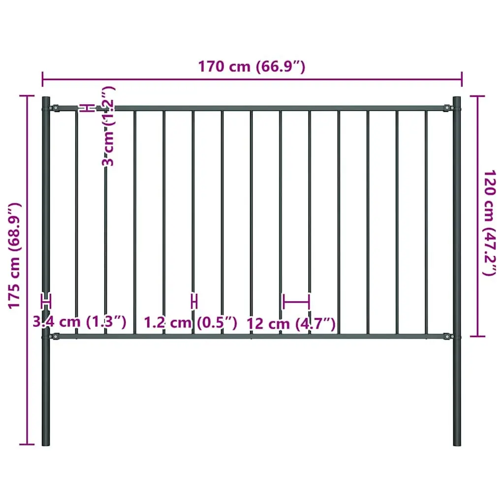Steel Garden Fence Panel with Posts Anthracite 1.7x1.25m