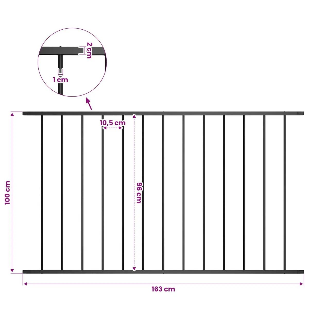 Steel Fence Panel Outdoor Garden 1.7 x 1 m Black Weather Resistant