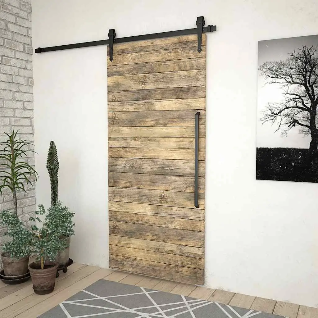 Sliding Door Hardware Kit 200cm Track Rail Roller Barn Kitchen Study Black