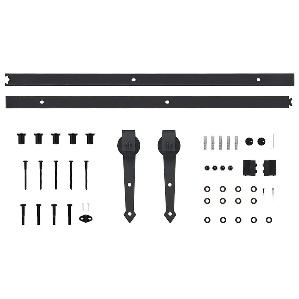 Sliding Door Hardware Kit 200cm Track Rail Roller Barn Kitchen Study Black