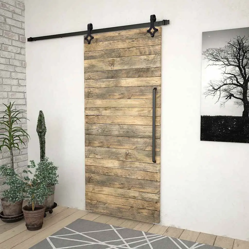 Sliding Door Hardware Kit for Barn Kitchen Study 183cm Black Steel Rails Rollers