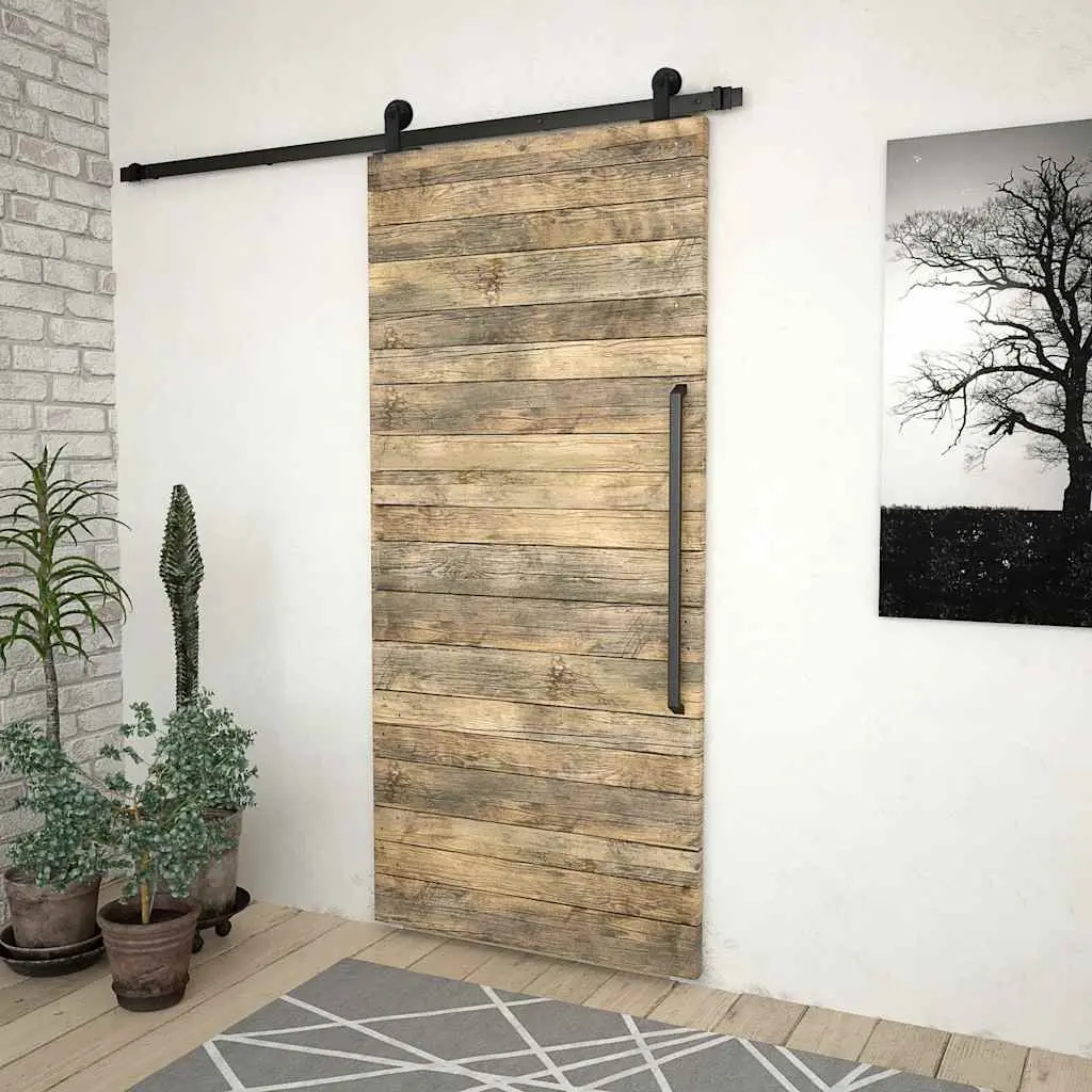 Sliding Door Hardware Kit Indoor Barn 183cm Track Rail System Steel Black