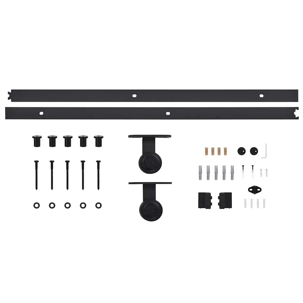 Sliding Door Hardware Kit Indoor Barn 183cm Track Rail System Steel Black