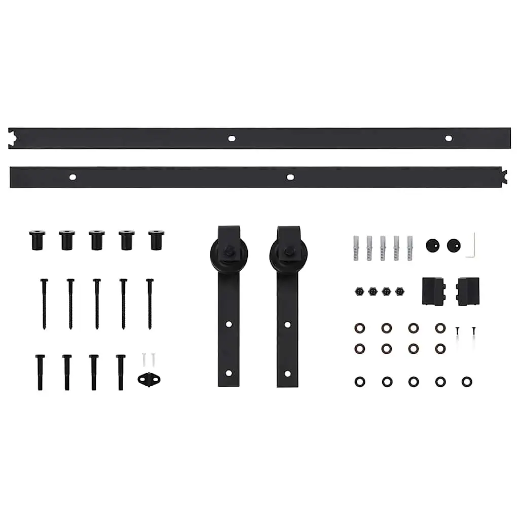 Sliding Door Hardware Kit 183cm Track Rail Roller System Black Steel
