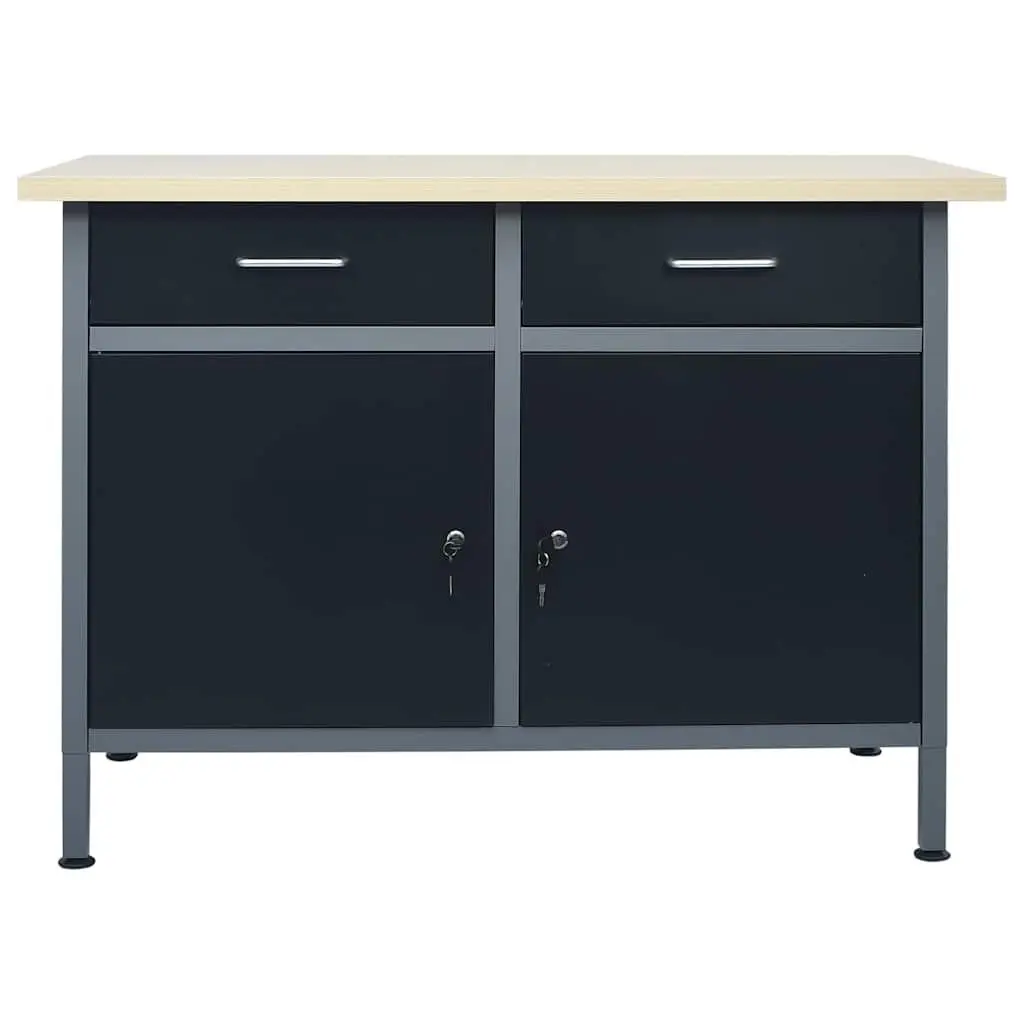 Heavy Duty Workbench for Workshop 120x60x85 cm with 2 Drawers and Lockable Cabinets