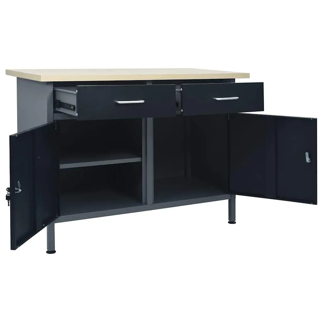 Heavy Duty Workbench for Workshop 120x60x85 cm with 2 Drawers and Lockable Cabinets
