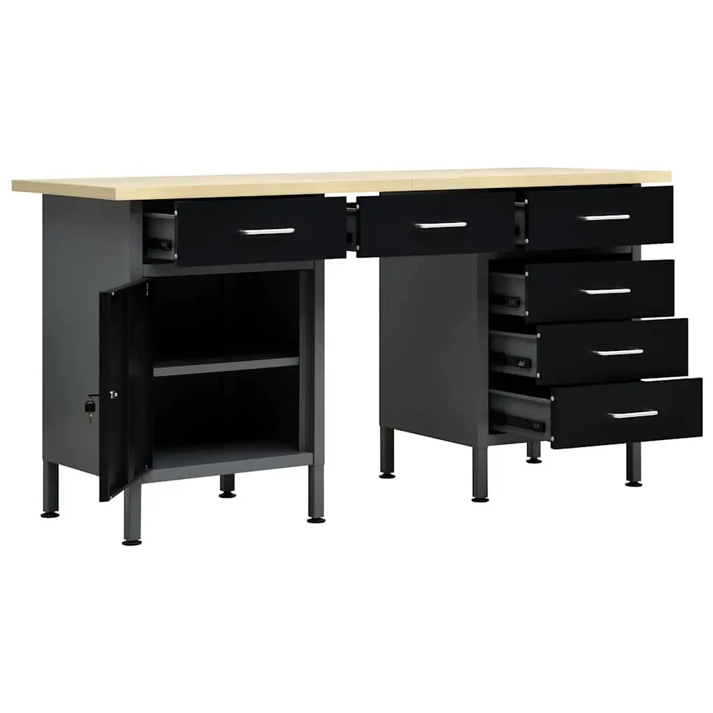 Heavy Duty Workbench for Workshop 160x60x85cm with 6 Drawers and Lockable Cabinet