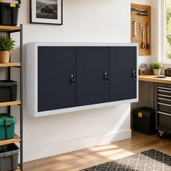 Wall Mounted Tool Cabinet: Grey Black Metal Organizer
