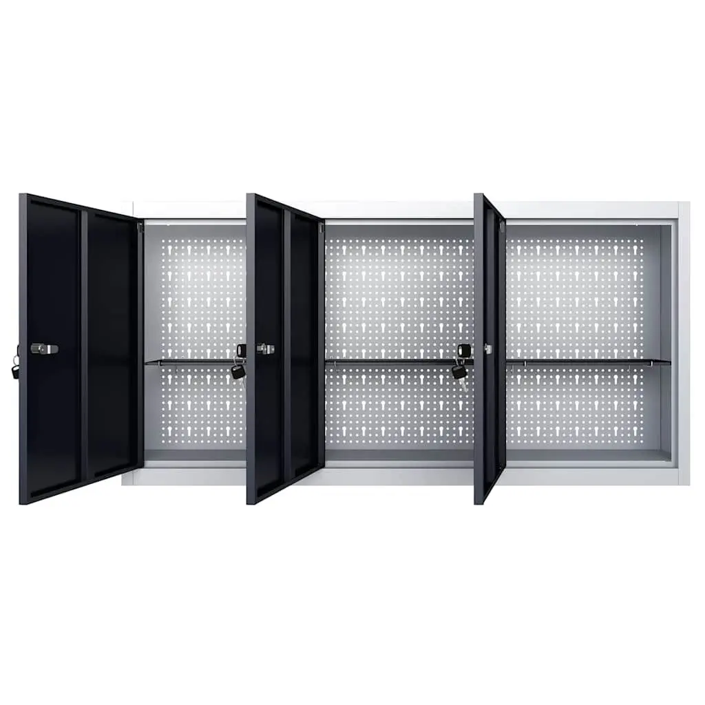 Wall Mounted Tool Cabinet for Workspace or Home Industrial Style Metal Storage Organizer Grey Black