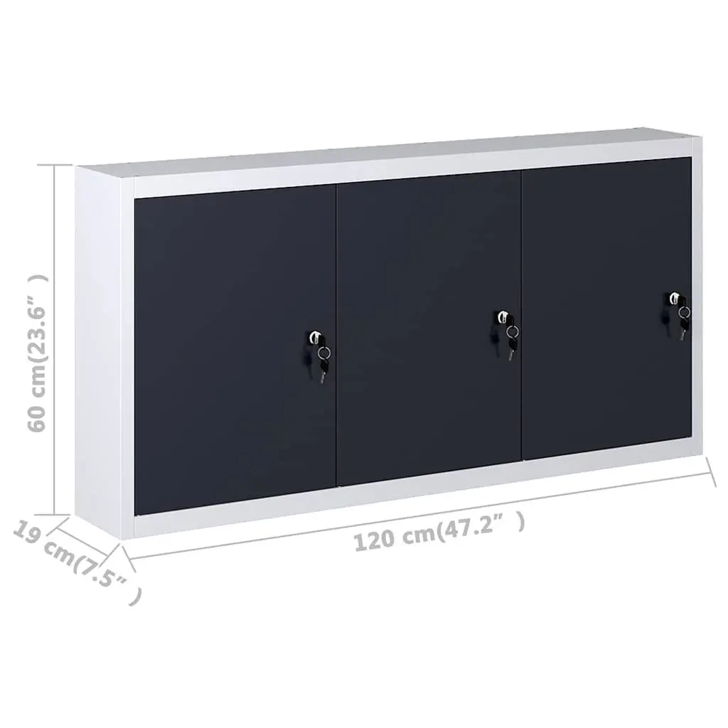 Wall Mounted Tool Cabinet for Workspace or Home Industrial Style Metal Storage Organizer Grey Black