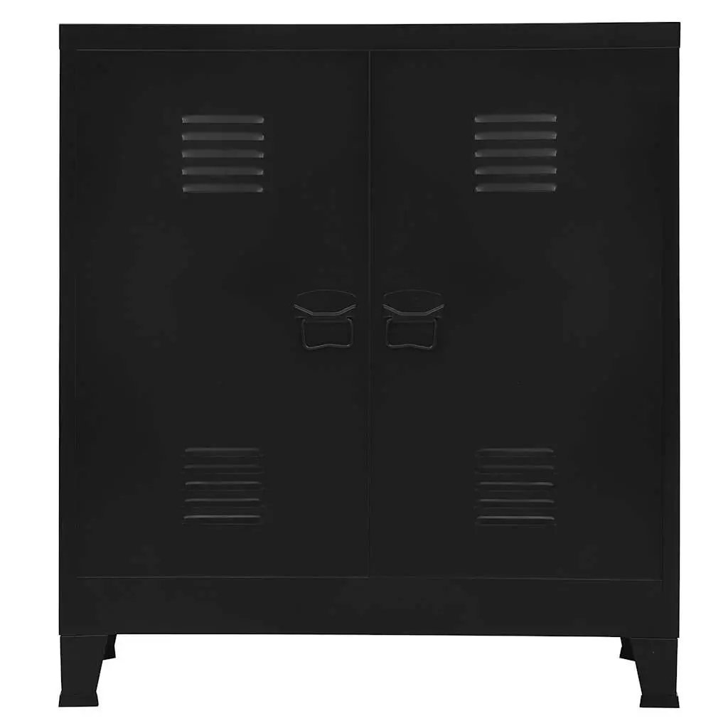 Industrial Storage Chest Office 90 x 40 x 100 cm Black Steel Cabinet 2 Shelves