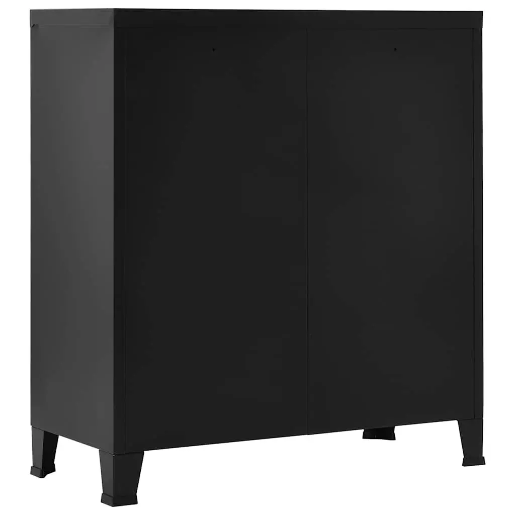 Industrial Storage Chest Office 90 x 40 x 100 cm Black Steel Cabinet 2 Shelves