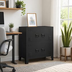Industrial Storage Chest Specs: 75x40x80cm, Steel, Black
