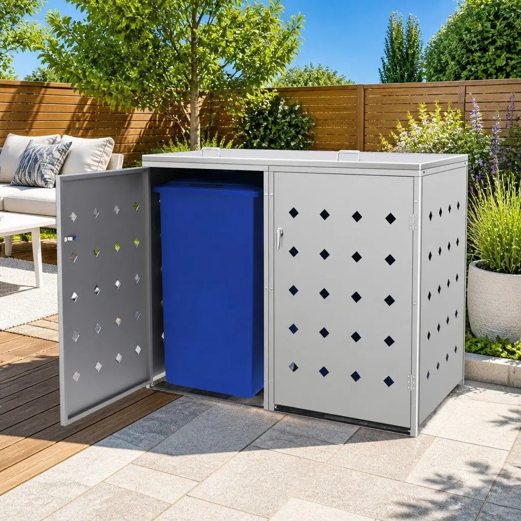 Double Wheelie Bin Shed for Garden 240L Stainless Steel
