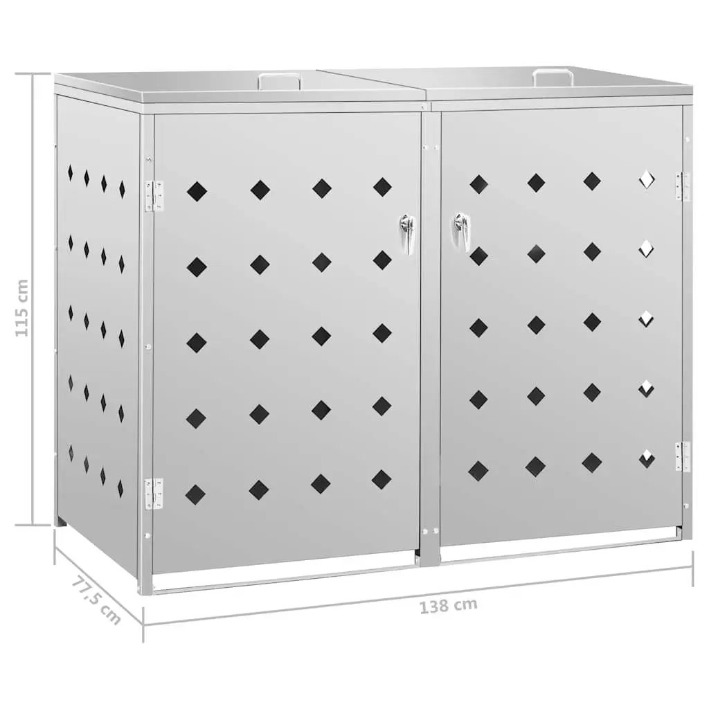 Double Wheelie Bin Shed for Garden 240L Stainless Steel