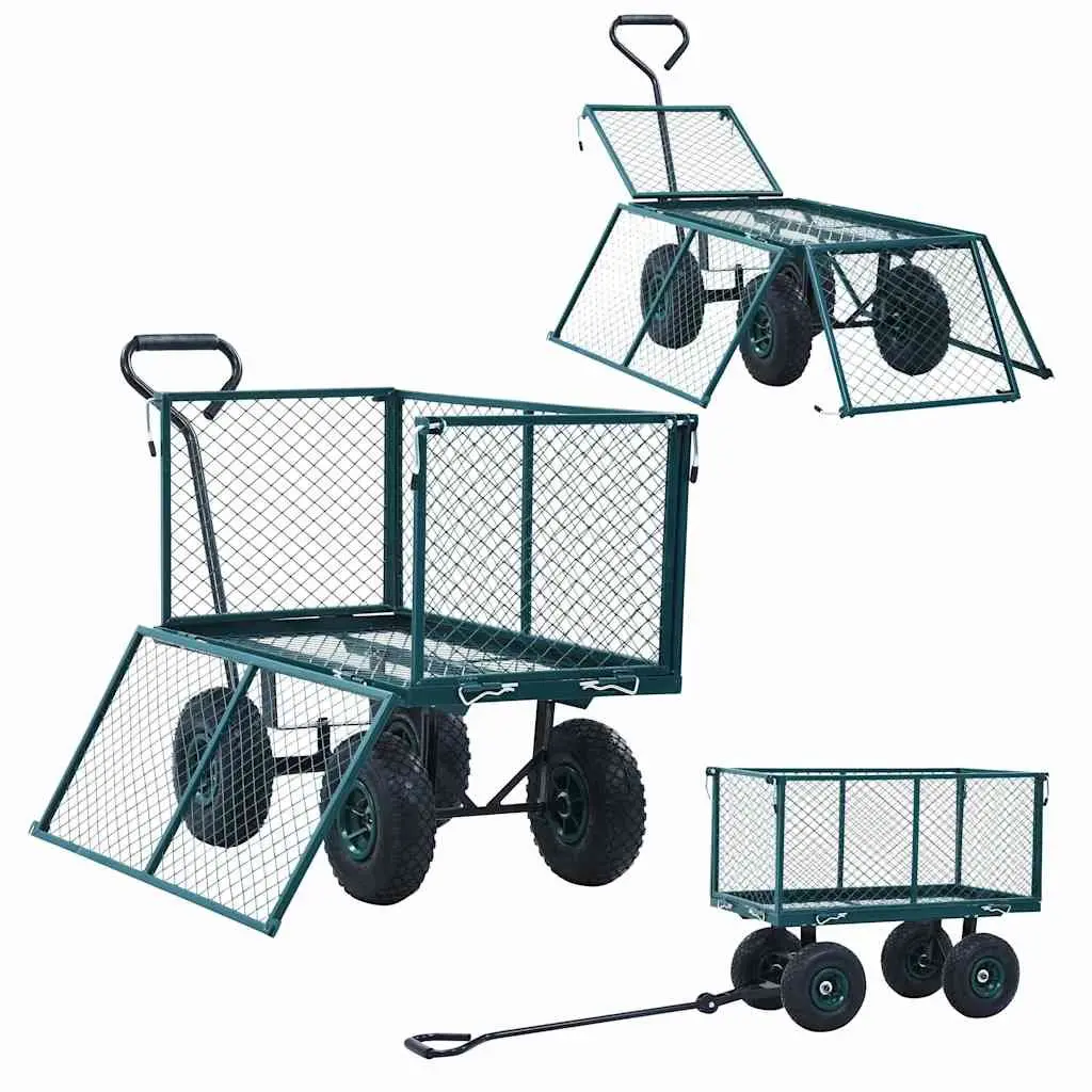 Garden Hand Trolley Outdoor Use Heavy Duty Steel Cart Green