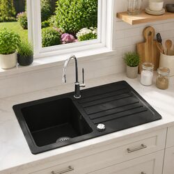 Specification-Rich Kitchen Sink: Black Granite, Reversible Drainer