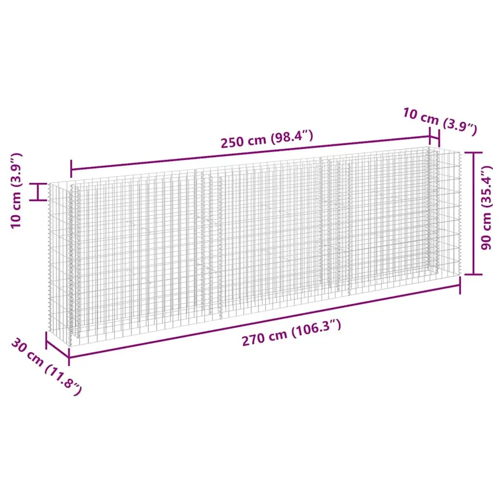 Gabion Raised Bed Garden Planter 270x30x90cm