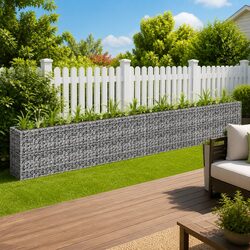 Gabion Raised Garden Bed Planter in Galvanised Steel, 360x30x60 cm