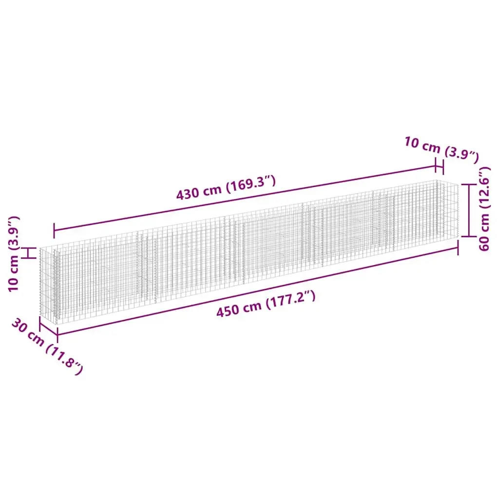 Galvanised Steel Garden Planter Raised Bed 450x30x60cm Silver for Outdoor Use