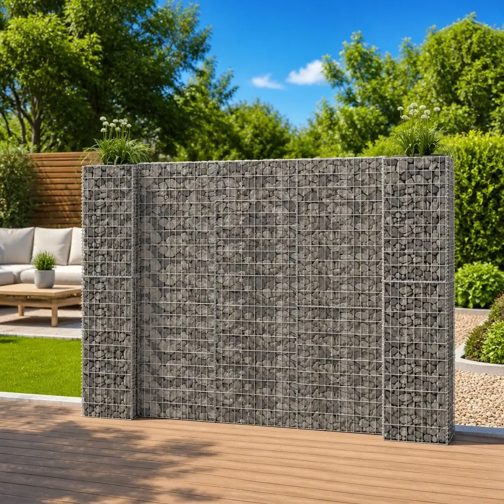 Gabion Planter H-Shaped Garden Border Steel Wire 260x40x200cm Silver